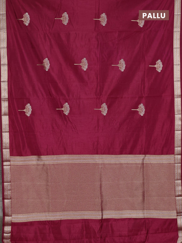 Semi raw silk saree maroon with zari woven buttas and zari woven border