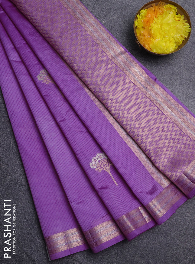 Semi raw silk saree lavender with zari woven buttas and zari woven border