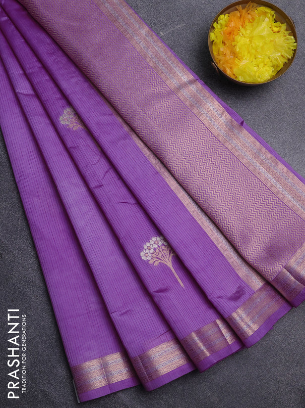 Semi raw silk saree lavender with zari woven buttas and zari woven border