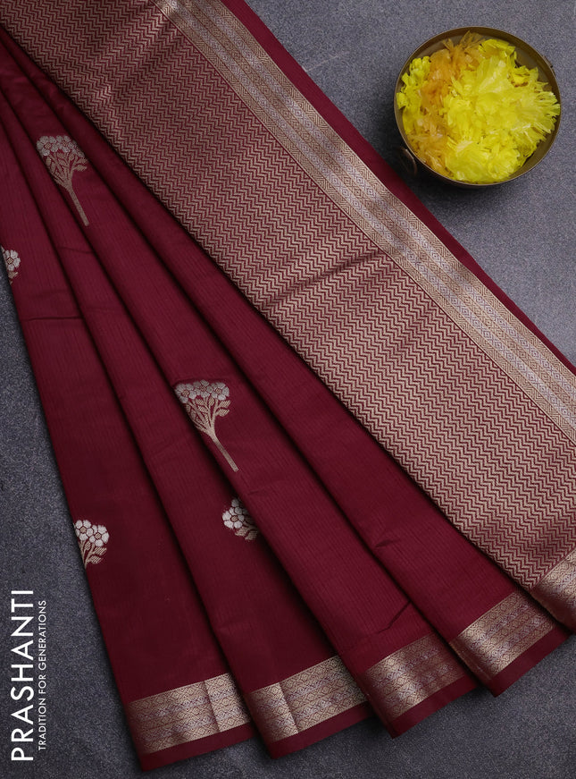 Semi raw silk saree maroon with zari woven buttas and zari woven border