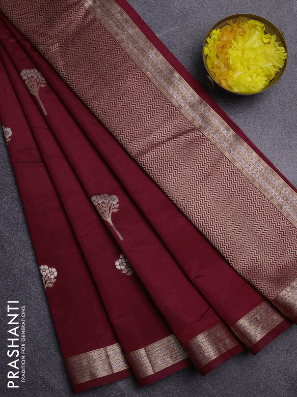 Semi raw silk saree maroon with zari woven buttas and zari woven border