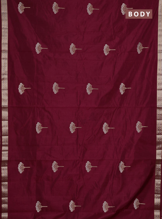 Semi raw silk saree maroon with zari woven buttas and zari woven border