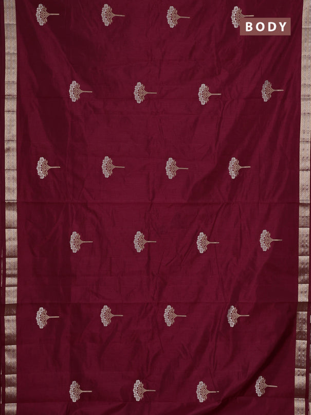 Semi raw silk saree maroon with zari woven buttas and zari woven border