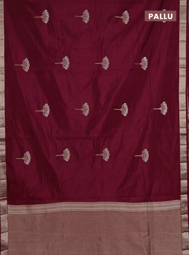 Semi raw silk saree maroon with zari woven buttas and zari woven border