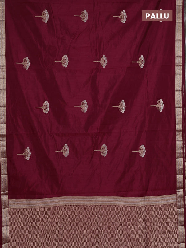 Semi raw silk saree maroon with zari woven buttas and zari woven border