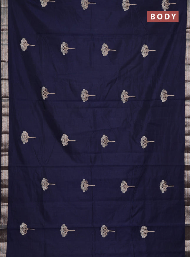 Semi raw silk saree navy blue with zari woven buttas and zari woven border
