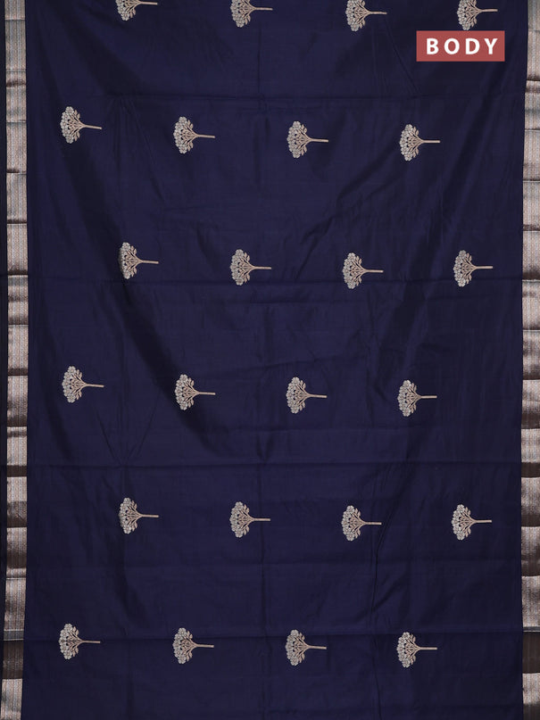 Semi raw silk saree navy blue with zari woven buttas and zari woven border