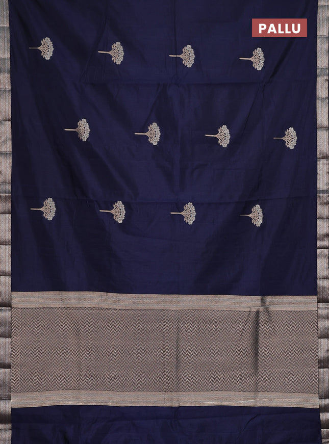 Semi raw silk saree navy blue with zari woven buttas and zari woven border