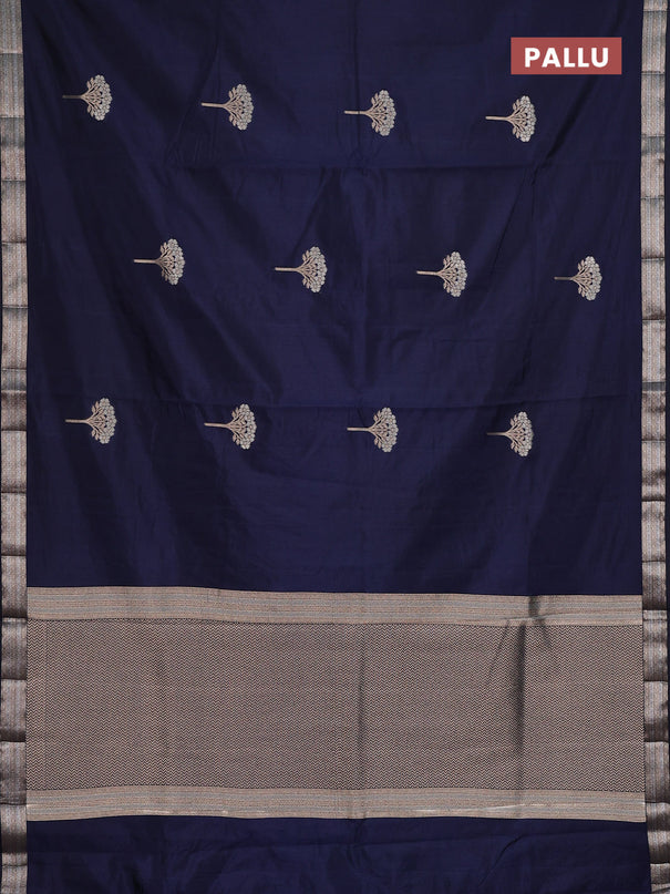 Semi raw silk saree navy blue with zari woven buttas and zari woven border