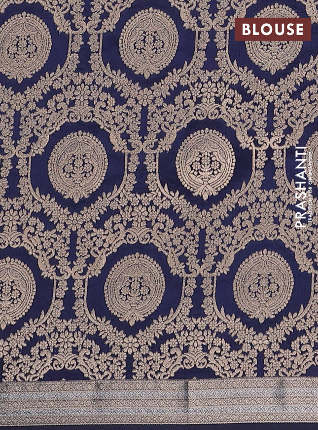 Semi raw silk saree navy blue with zari woven buttas and zari woven border