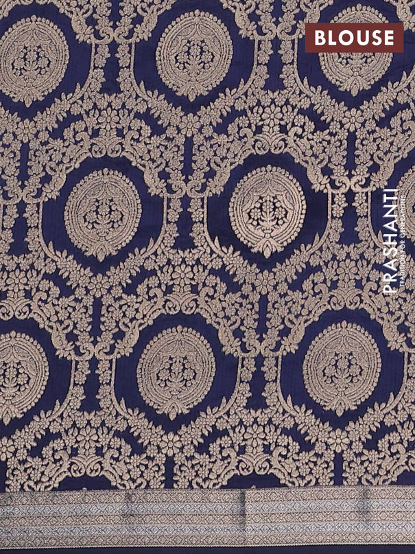 Semi raw silk saree navy blue with zari woven buttas and zari woven border