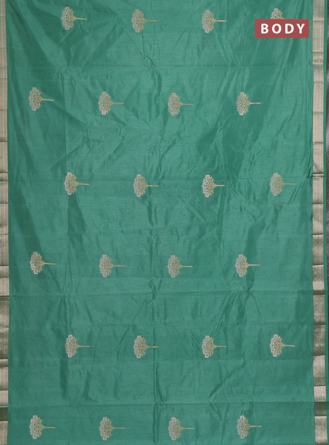 Semi raw silk saree teal green with zari woven buttas and zari woven border