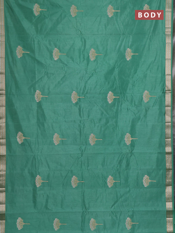 Semi raw silk saree teal green with zari woven buttas and zari woven border