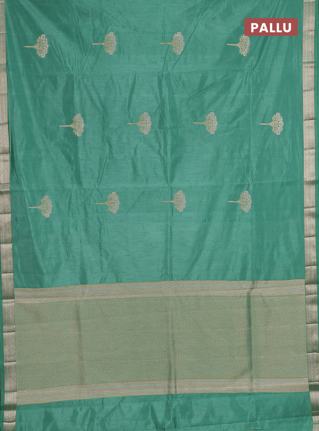 Semi raw silk saree teal green with zari woven buttas and zari woven border