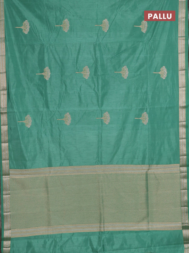 Semi raw silk saree teal green with zari woven buttas and zari woven border
