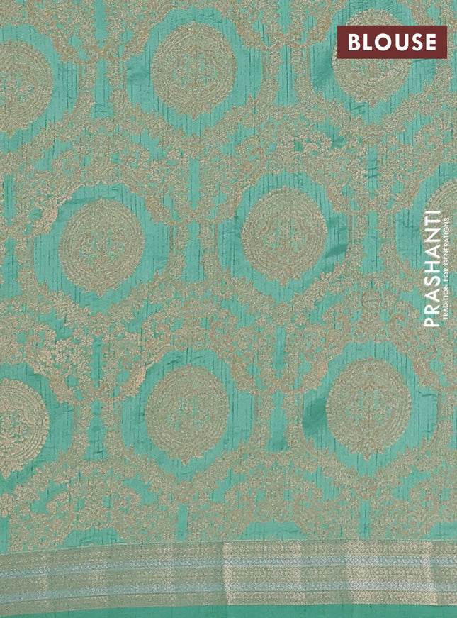 Semi raw silk saree teal green with zari woven buttas and zari woven border