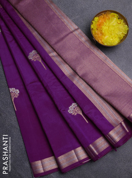Semi raw silk saree purple with zari woven buttas and zari woven border