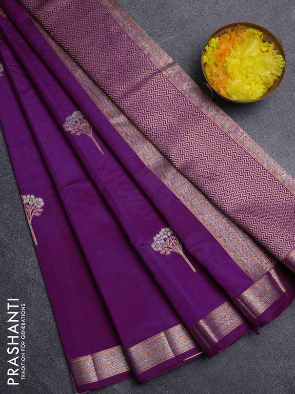 Semi raw silk saree purple with zari woven buttas and zari woven border