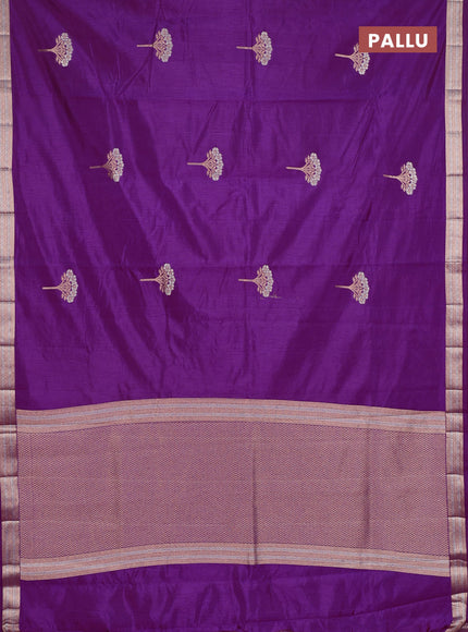 Semi raw silk saree purple with zari woven buttas and zari woven border