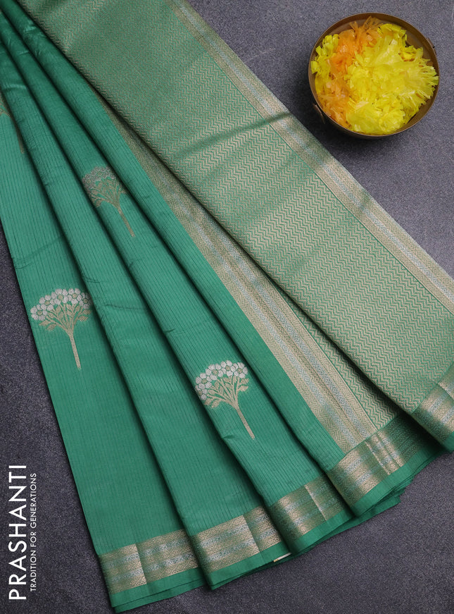 Semi raw silk saree teal green with zari woven buttas and zari woven border