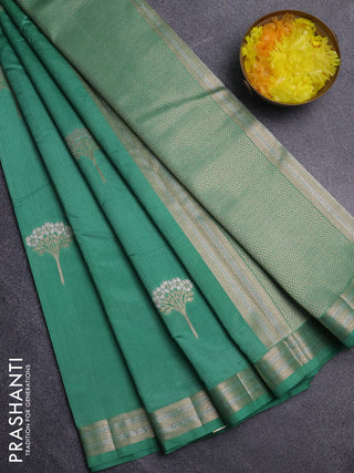 Semi raw silk saree teal green with zari woven buttas and zari woven border