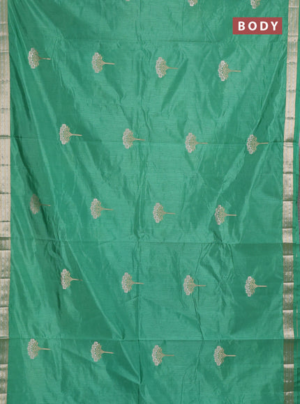 Semi raw silk saree teal green with zari woven buttas and zari woven border