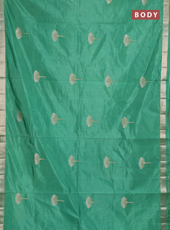 Semi raw silk saree teal green with zari woven buttas and zari woven border