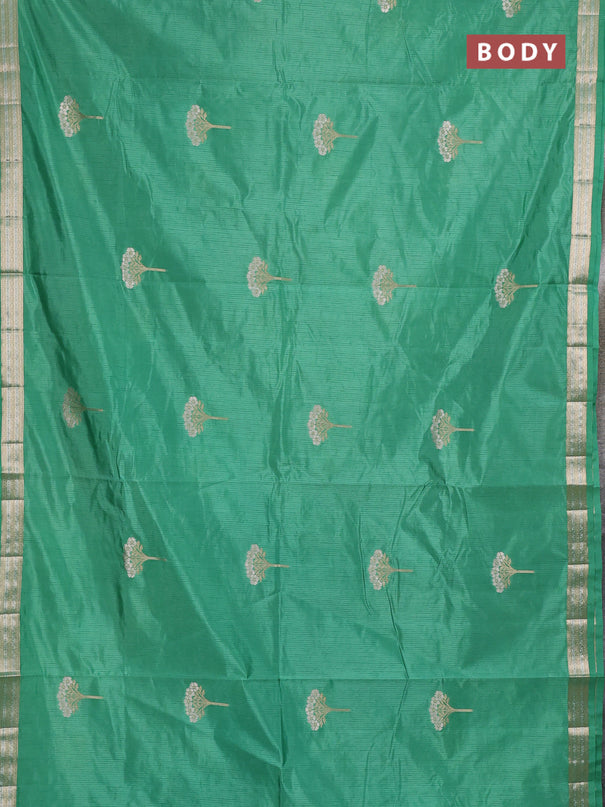 Semi raw silk saree teal green with zari woven buttas and zari woven border