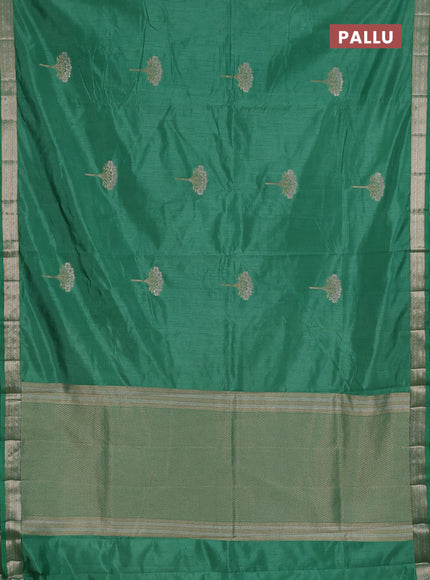 Semi raw silk saree teal green with zari woven buttas and zari woven border
