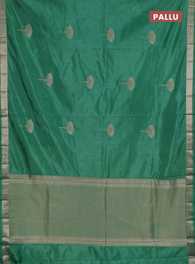 Semi raw silk saree teal green with zari woven buttas and zari woven border
