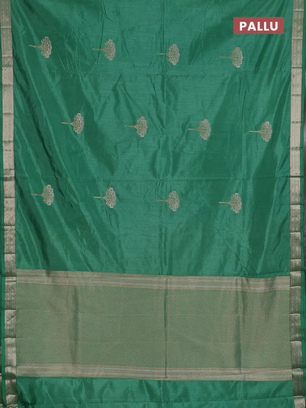 Semi raw silk saree teal green with zari woven buttas and zari woven border
