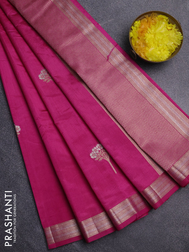 Semi raw silk saree pink with zari woven buttas and zari woven border
