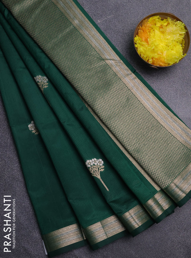 Semi raw silk saree bottle green with zari woven buttas and zari woven border