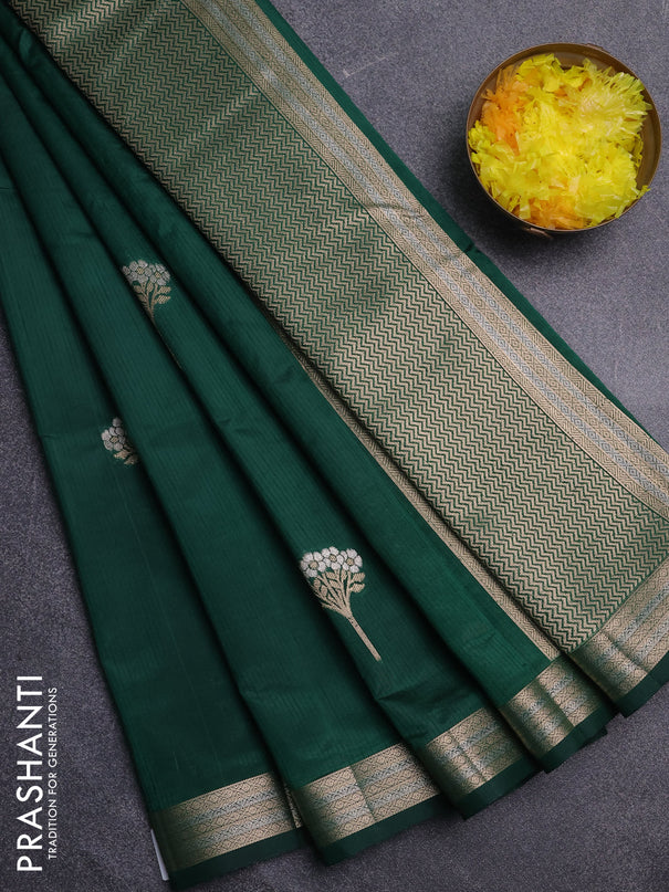 Semi raw silk saree bottle green with zari woven buttas and zari woven border
