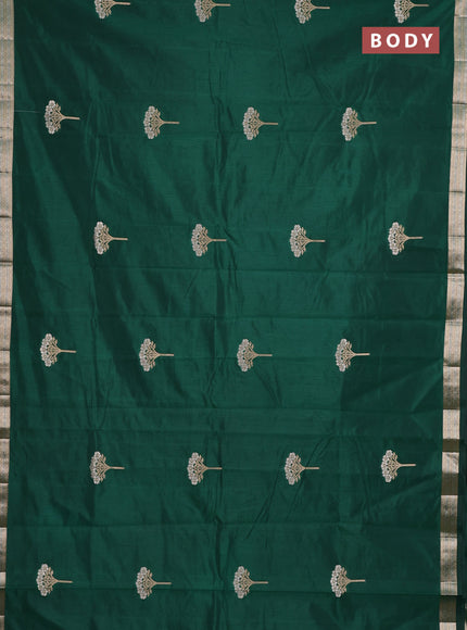 Semi raw silk saree bottle green with zari woven buttas and zari woven border