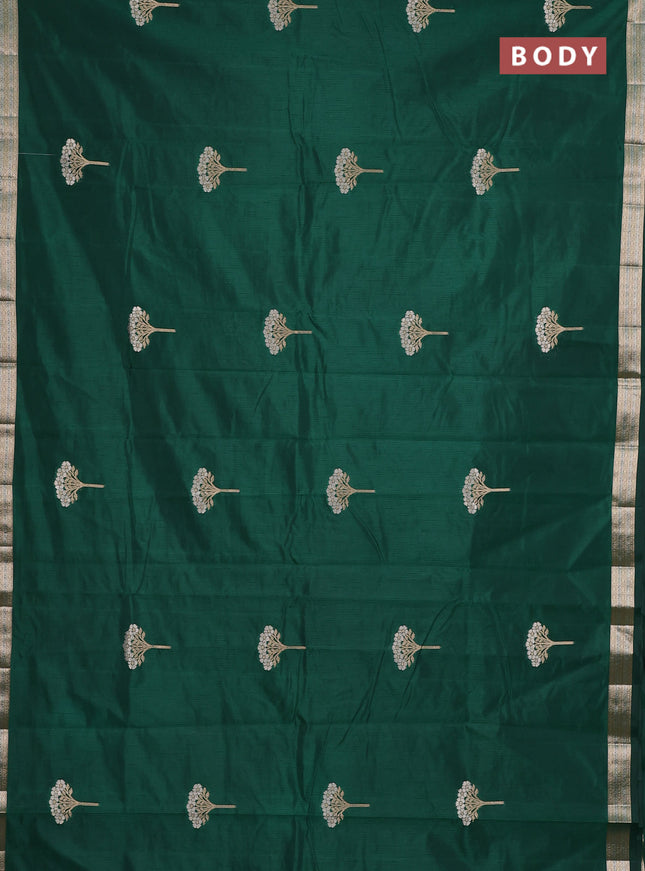 Semi raw silk saree bottle green with zari woven buttas and zari woven border