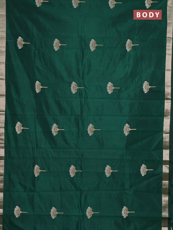 Semi raw silk saree bottle green with zari woven buttas and zari woven border
