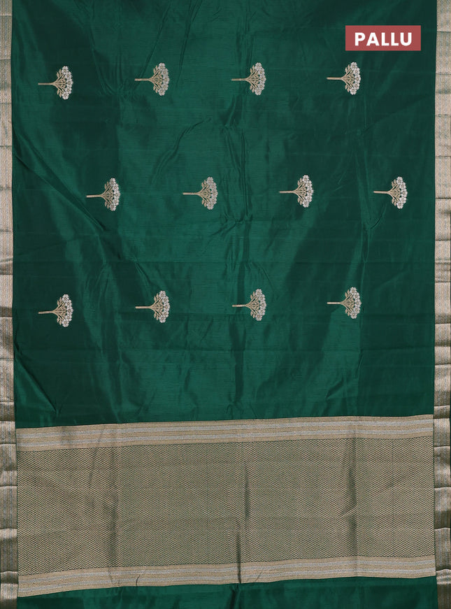 Semi raw silk saree bottle green with zari woven buttas and zari woven border