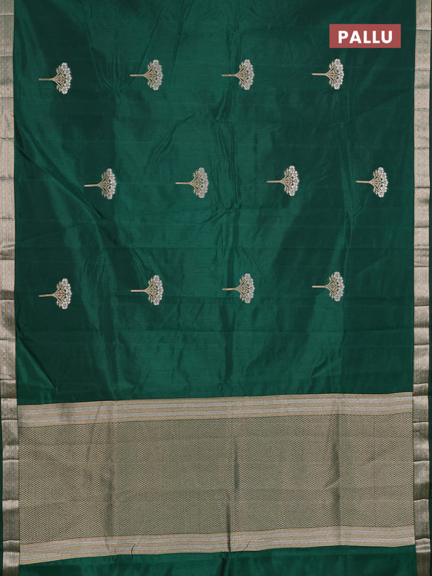 Semi raw silk saree bottle green with zari woven buttas and zari woven border