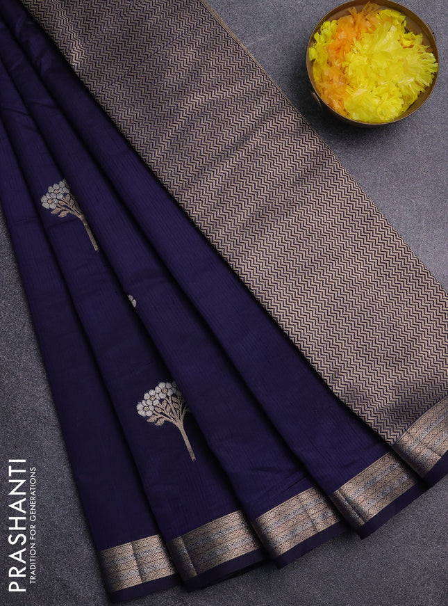 Semi raw silk saree navy blue with zari woven buttas and zari woven border