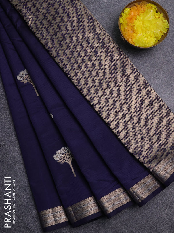 Semi raw silk saree navy blue with zari woven buttas and zari woven border