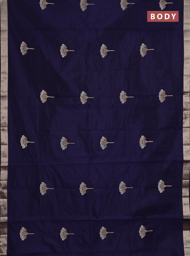 Semi raw silk saree navy blue with zari woven buttas and zari woven border