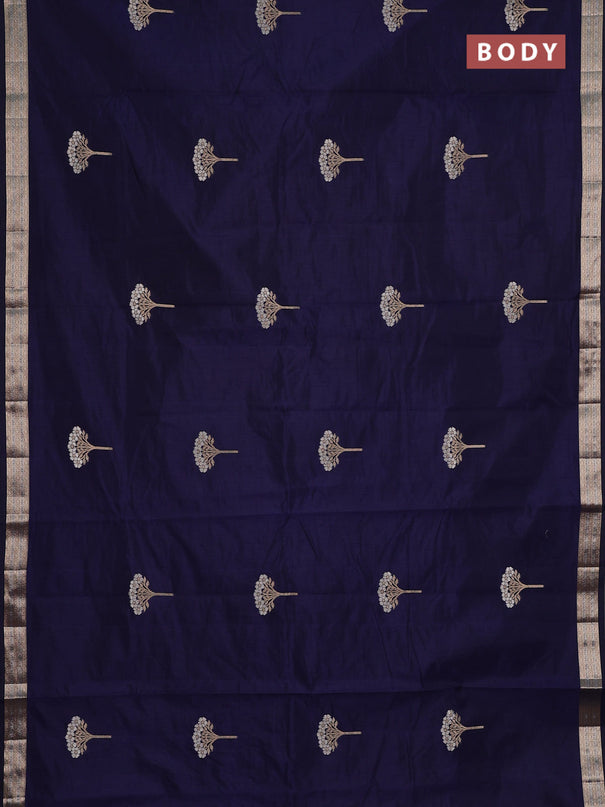 Semi raw silk saree navy blue with zari woven buttas and zari woven border