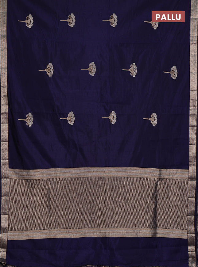 Semi raw silk saree navy blue with zari woven buttas and zari woven border
