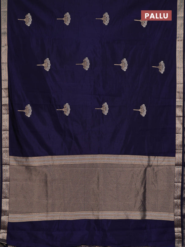 Semi raw silk saree navy blue with zari woven buttas and zari woven border