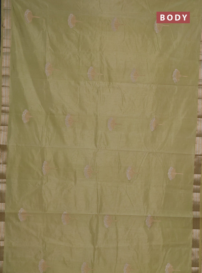 Semi raw silk saree pale yellow with zari woven buttas and zari woven border