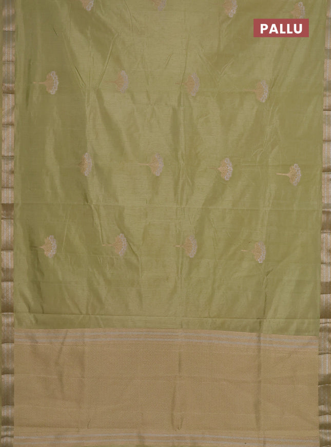 Semi raw silk saree pale yellow with zari woven buttas and zari woven border