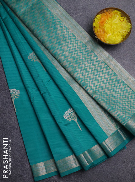 Semi raw silk saree teal blue with zari woven buttas and zari woven border