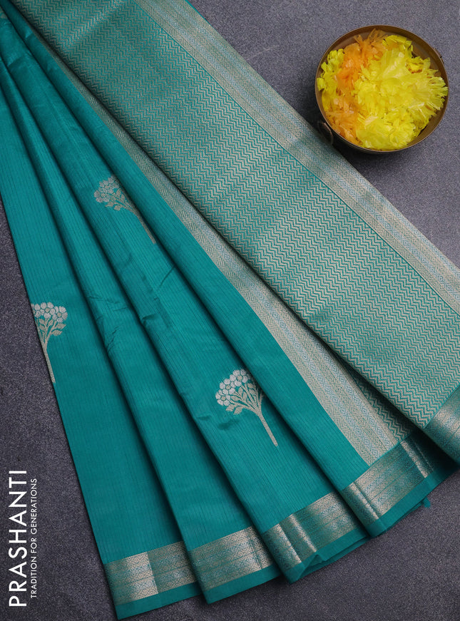 Semi raw silk saree teal blue with zari woven buttas and zari woven border