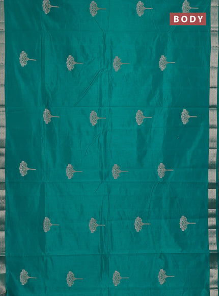 Semi raw silk saree teal blue with zari woven buttas and zari woven border